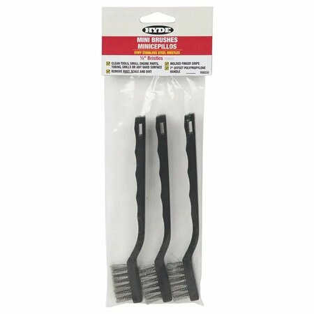 Hyde Stainless Steel Bristle Mini Brushes, PK 3 46650
